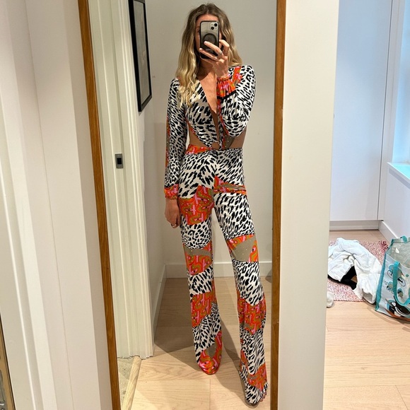 Handmade Leopard Zebra Print Cut Out Festival Wide Leg Palazzo Jumpsuit - Picture 3 of 17